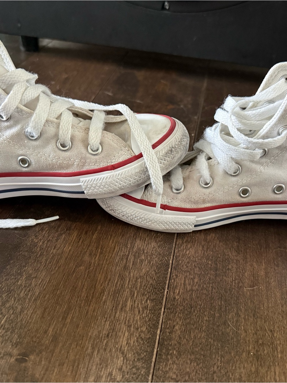 Classic Kids White High-Top Canvas Sneakers with Red Accent